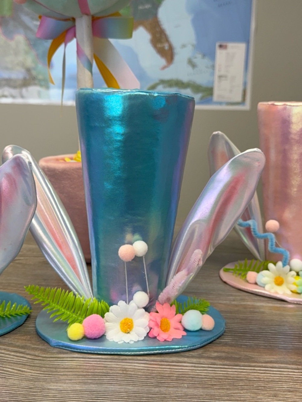 Iridescent Blue n Pink Bunny Ear Top Hat Centerpiece - Home Party Supplies